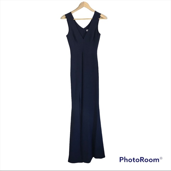 Dress the Population Women's Sandra Plunging Neckline Solid Slit Dress Size XS - Picture 2 of 11